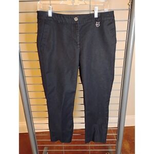 Michael Kors Black Ankle Trousers Size 4 Cotton Blend Slim Fit MK Logo Pants
